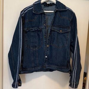 Ivy Park adidas Oversized Cropped Denim Jacket with Striped Sleeves